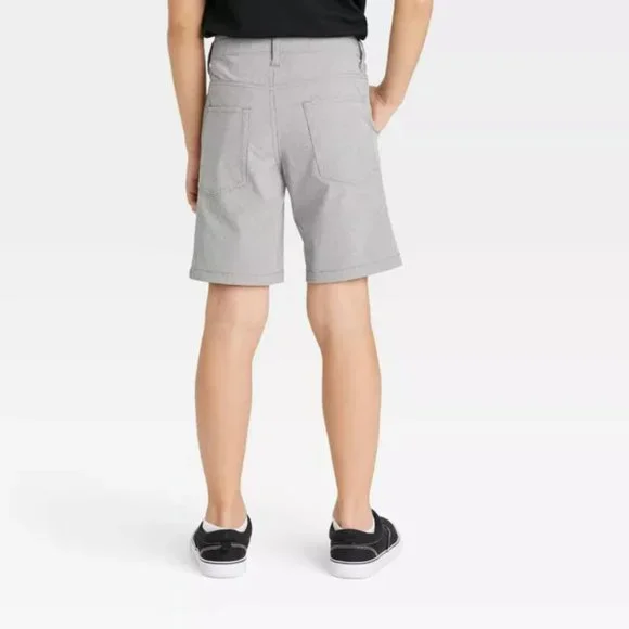 Boys' Gray Shorts Quick Dry Flat Front At the Knee Chino - Cat & Jack stretchy - Picture 2 of 3